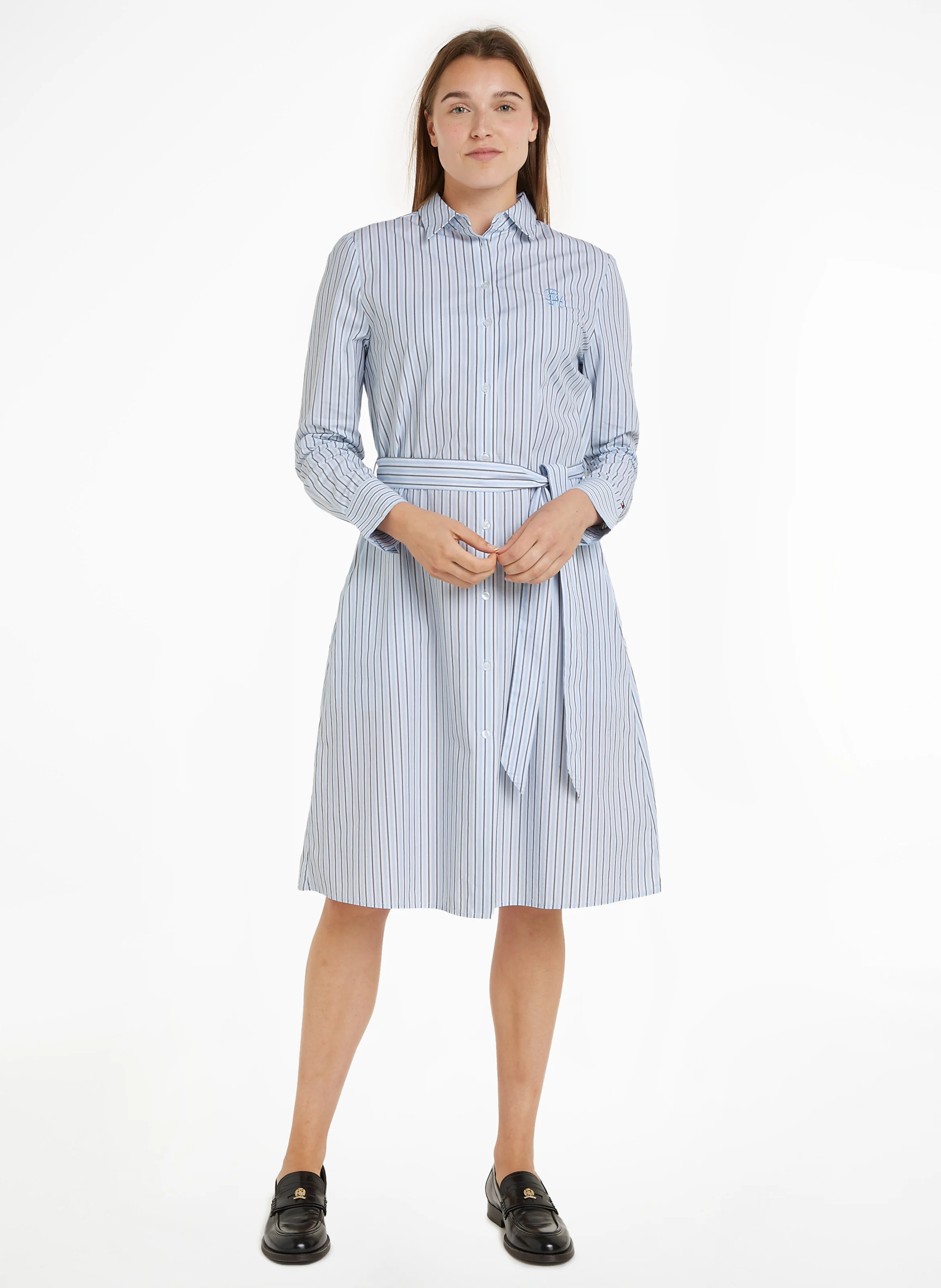 Robe midi chemise en coton bio | Bleu