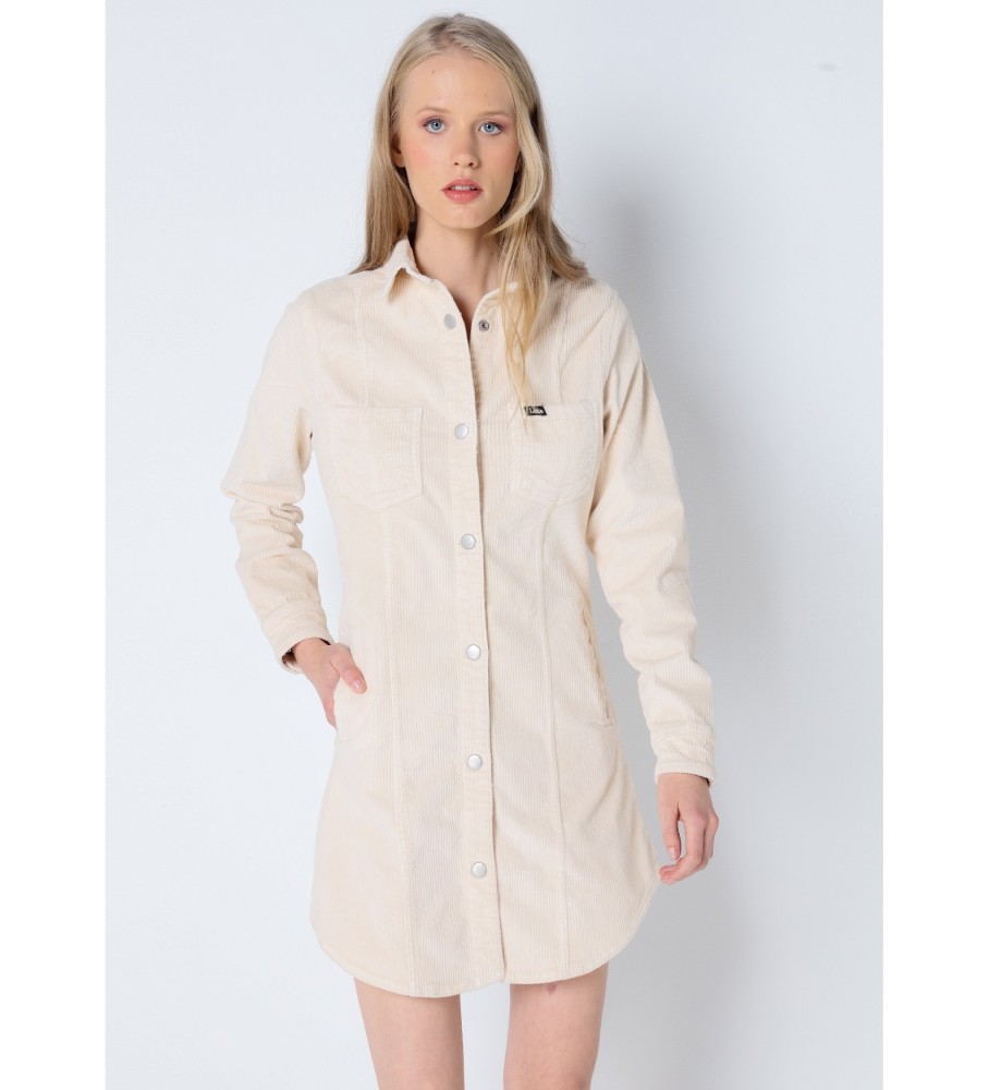 Vestido curto Lois de veludo cotelê grosso off-white