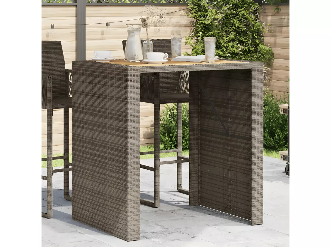 Prolenta Premium - Table de bar de jardin et dessus en bois acacia résine tressée