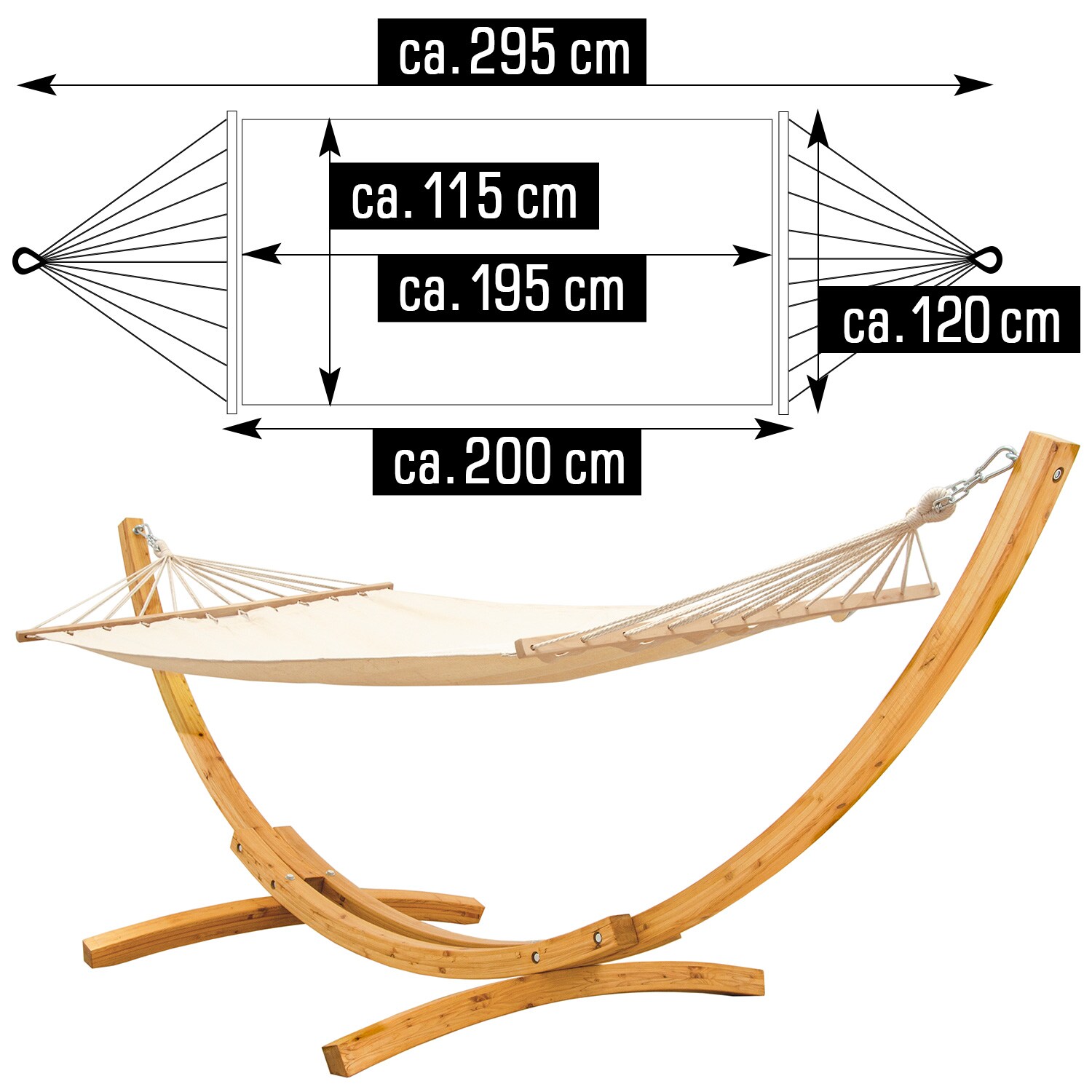 Hängematte mit Gestell 310x120cm - Holz Hängemattengestell