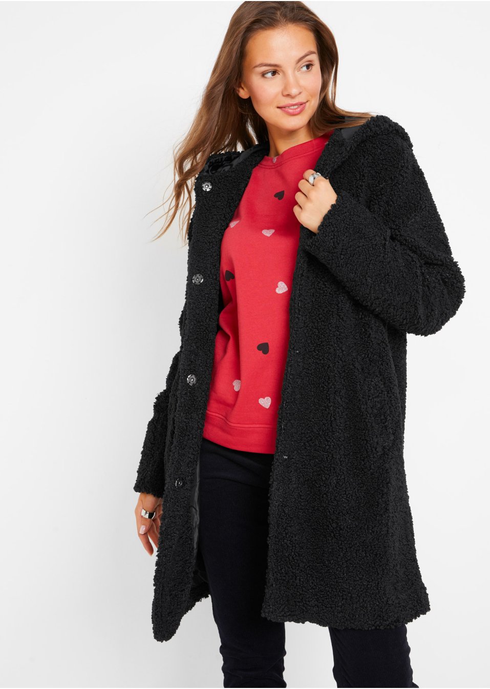 Veste en maille peluche à capuche