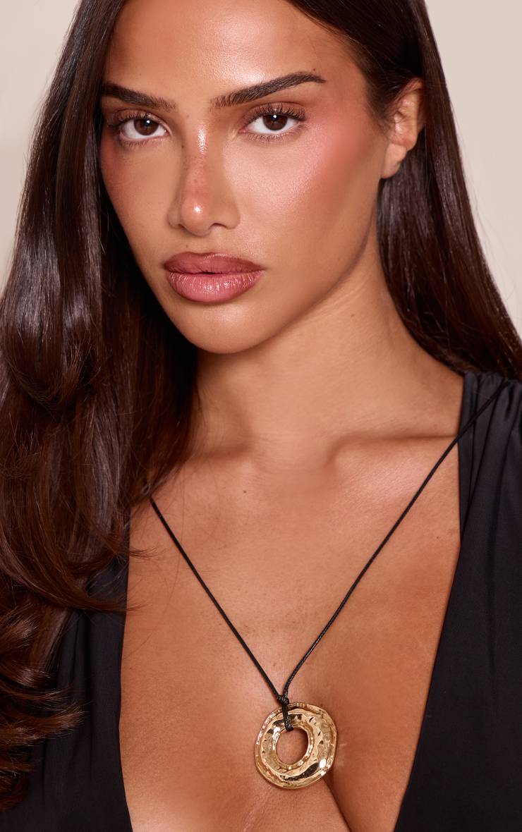 Doré Collier Cordon Avec Pendentif Anneau Texturé