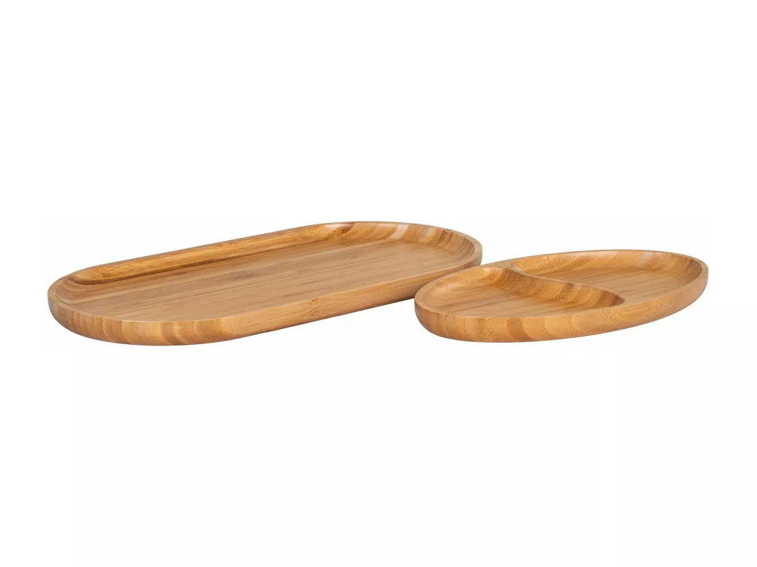 Lot de 2 plateaux de service bambou naturel