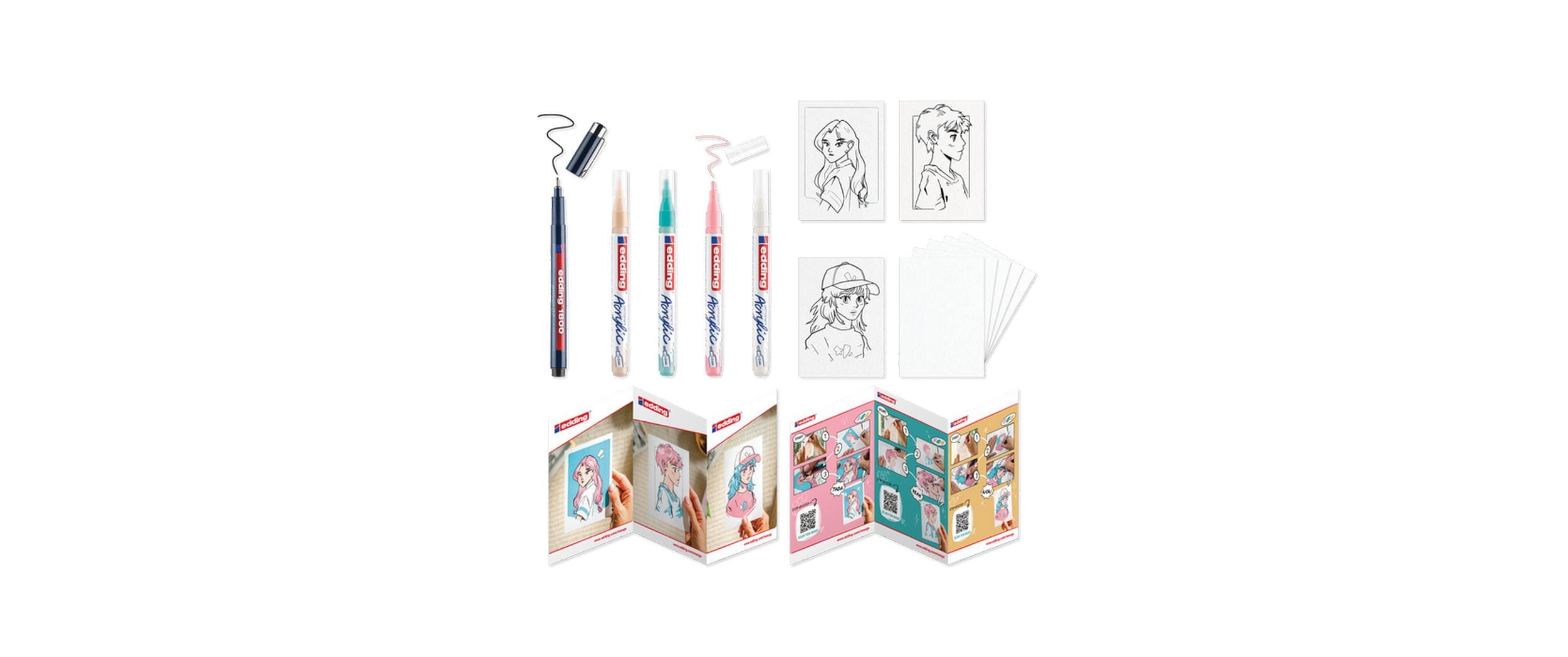 Acrylmarker Komplettes Manga Stifte Set MehrfarbigAnfänger und Künstler Inkl. Zubehör und Anleitung