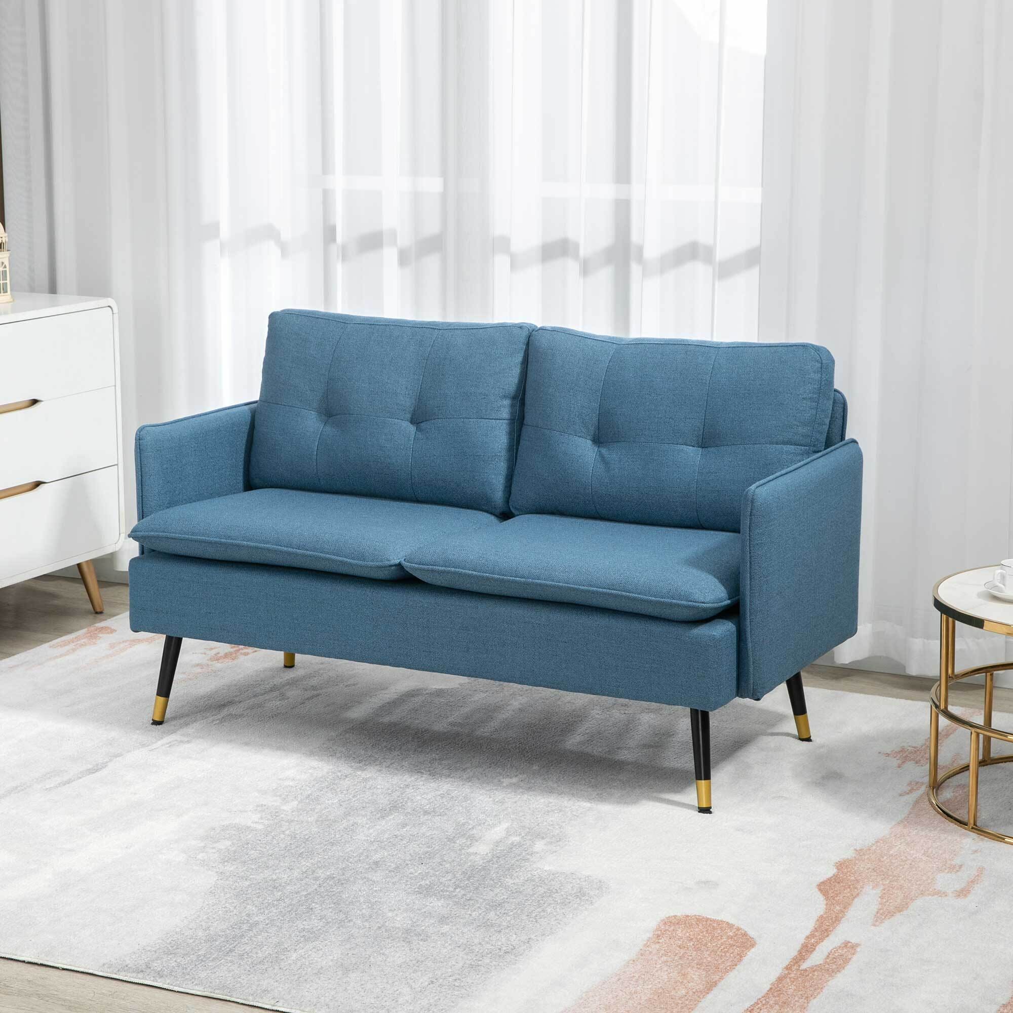 HOMCOM Zweisitzer Sofa mit Rücken- und Sitzkissen grau 139L x 68B x 80H cm
