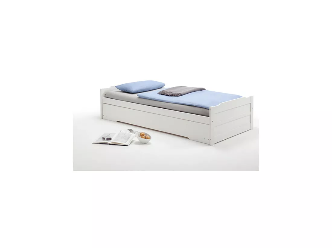 Lit gigogne LORENA 1 personne tiroir lit fonctionnel 90 x 190 cm pin massif lasuré blanc