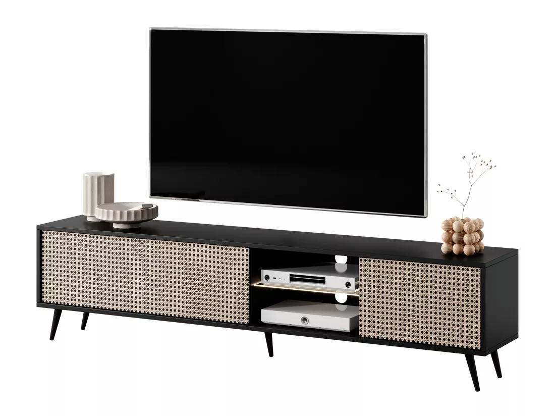 Meuble TV - 175 cm - motif du tressage viennois, pieds noirs - Bello