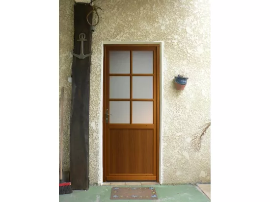 Porte De Service Bois Vitree Naxos, H,215xl,90 P, Droit + Poignee Et Barillet (ref 01245f924) Cotes Tableau Gd Menuiseries