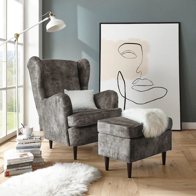ED EXCITING DESIGN Ohrensessel »Oskar« mit Massivholzfüssen