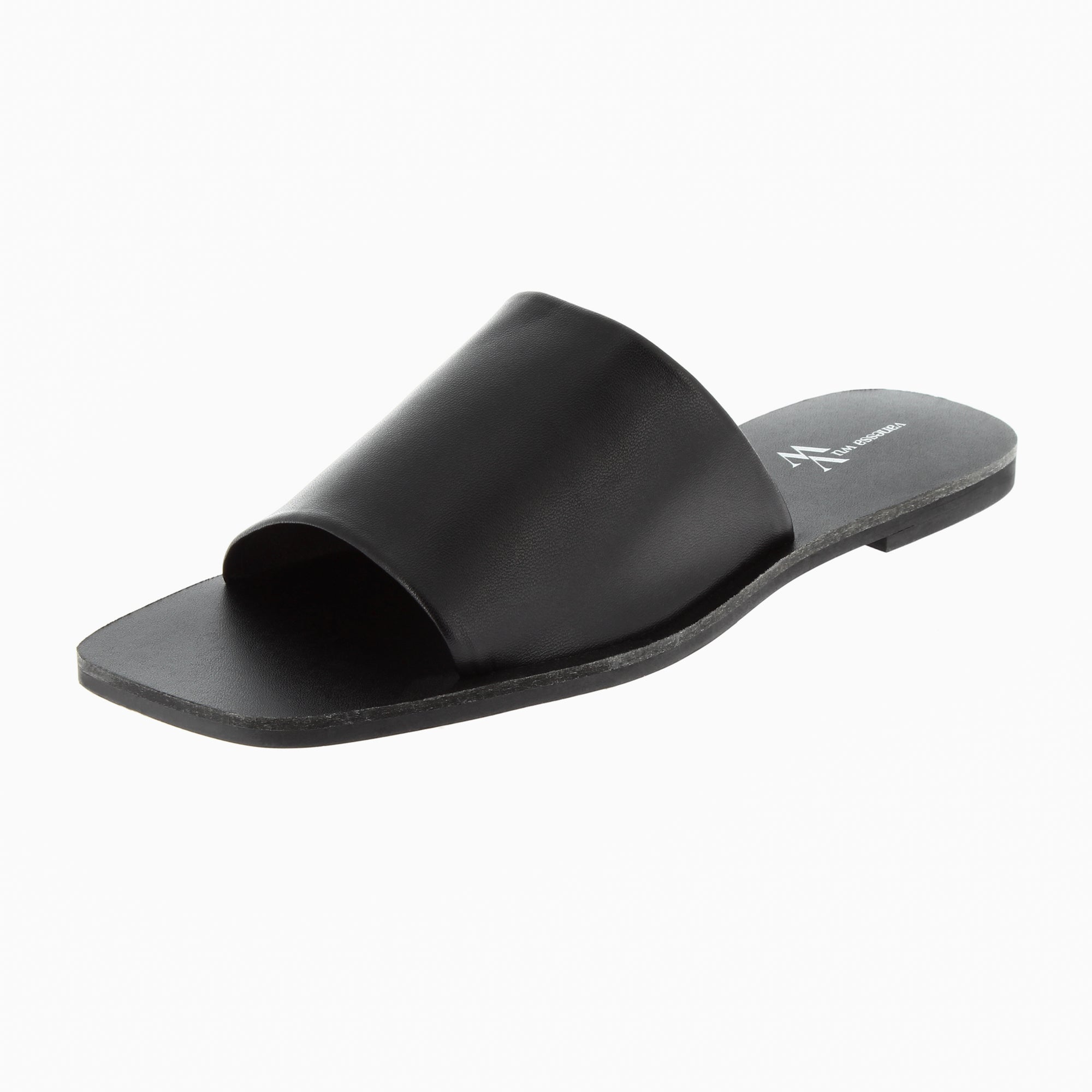 Sandales plates-Mules plates Sandra à large bride noire