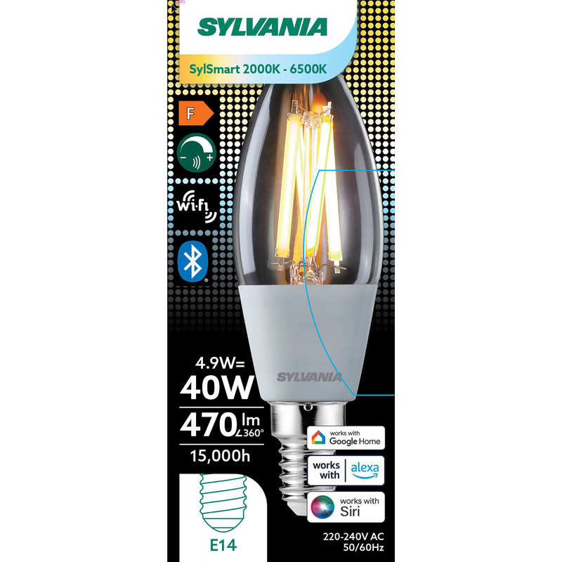 Sylvania Sylsmart Refled Retro Kaars E14 4.9W 2000K-6500K Koelwit dimbaar