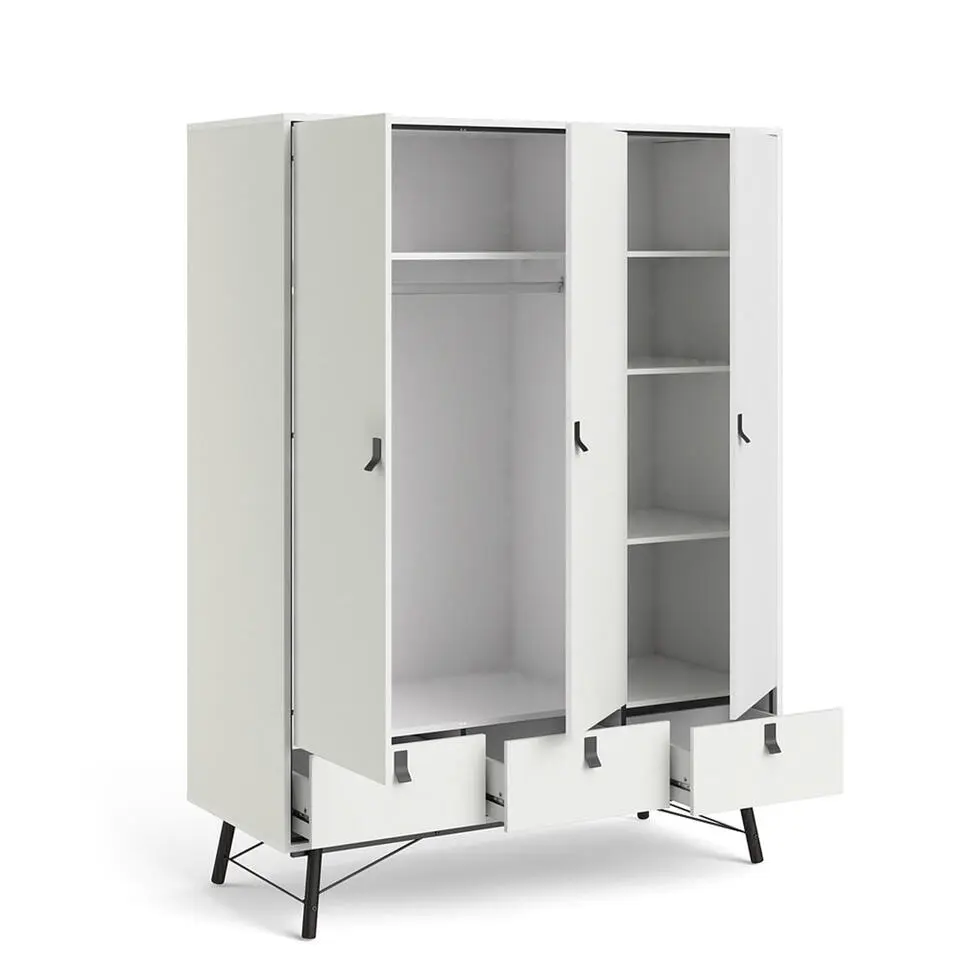 Hioshop Rye Garderobe 3 deuren- 3 laden mat wit