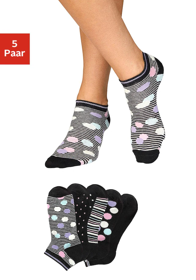 Bench. Sneakersocken Packung, 5 Stk. tlg. gestreift und gepunktet