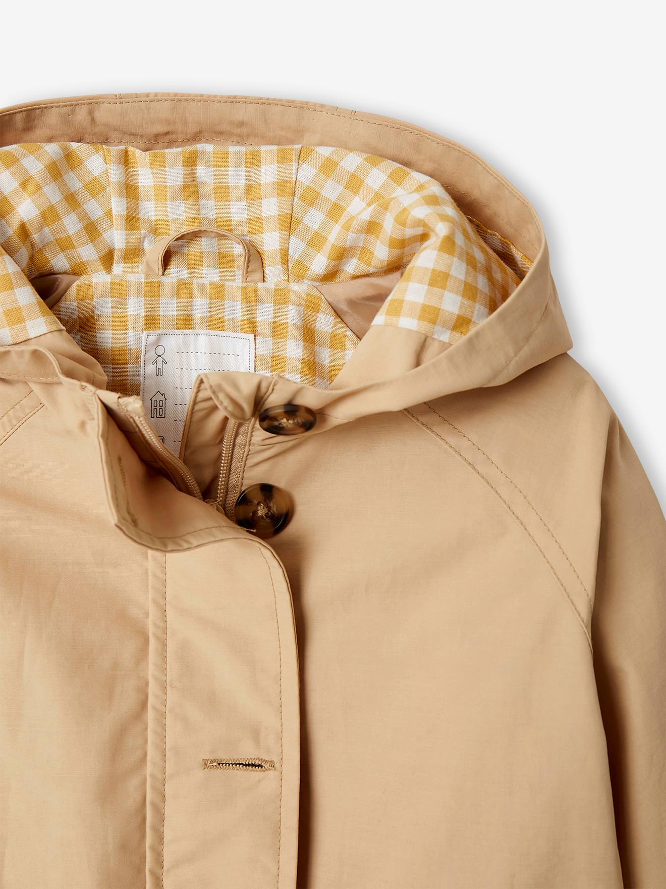 Casaco trench coat cáqui com capuz, perfeito para meia-estação, para meninas.