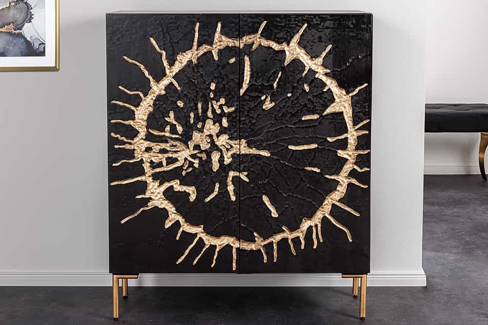 Massivholz Highboard THE CIRCLE 120cm schwarz gold Mango Metall Retro