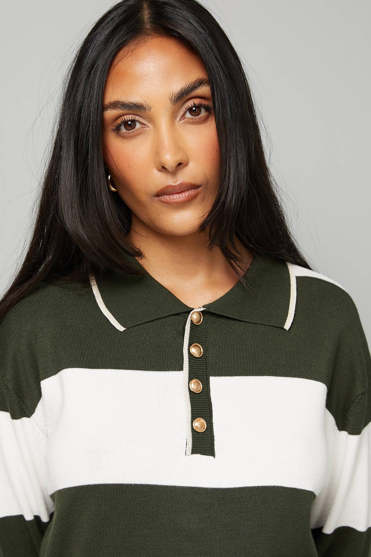 Wallis synthétiquell Polo Rayé à Col Petite Khaki