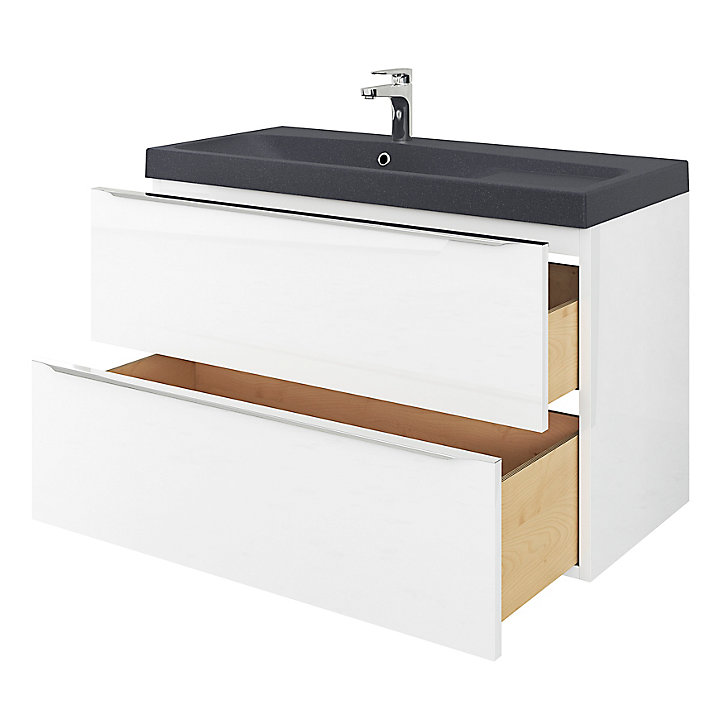 Meuble sous vasque à suspendre GoodHome Imandra blanc 100 cm + Plan vasque noir GoodHome Mila 100 cm