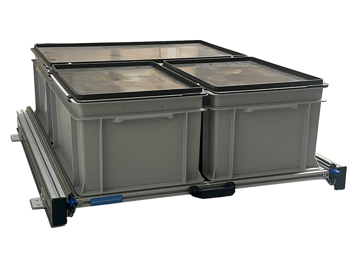 Aluminium schuifframe 80x60 cm met 3 bakken en deksel