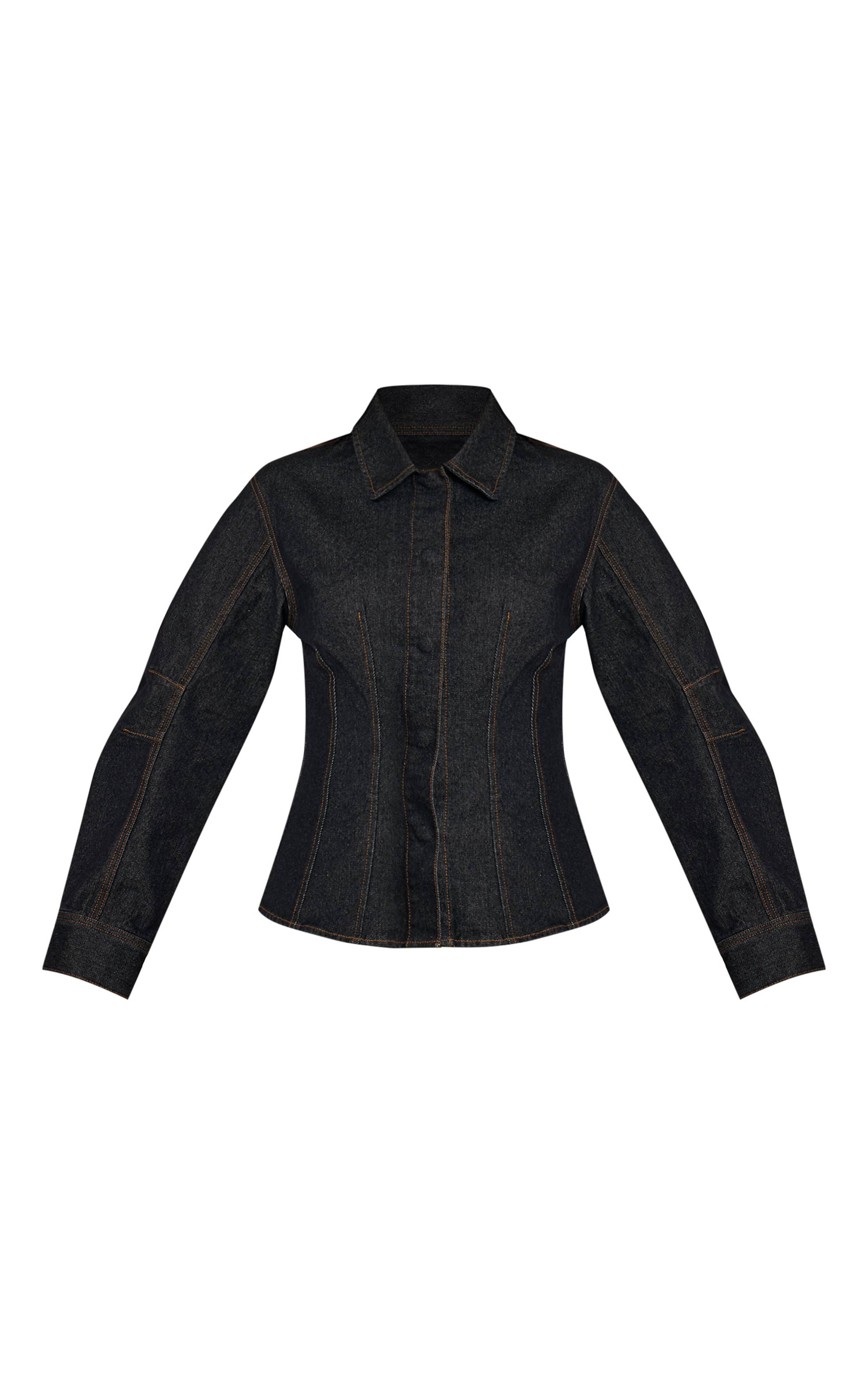 Raw Indigo Wash Chemise En Jean Cintrée À Manches Ballon