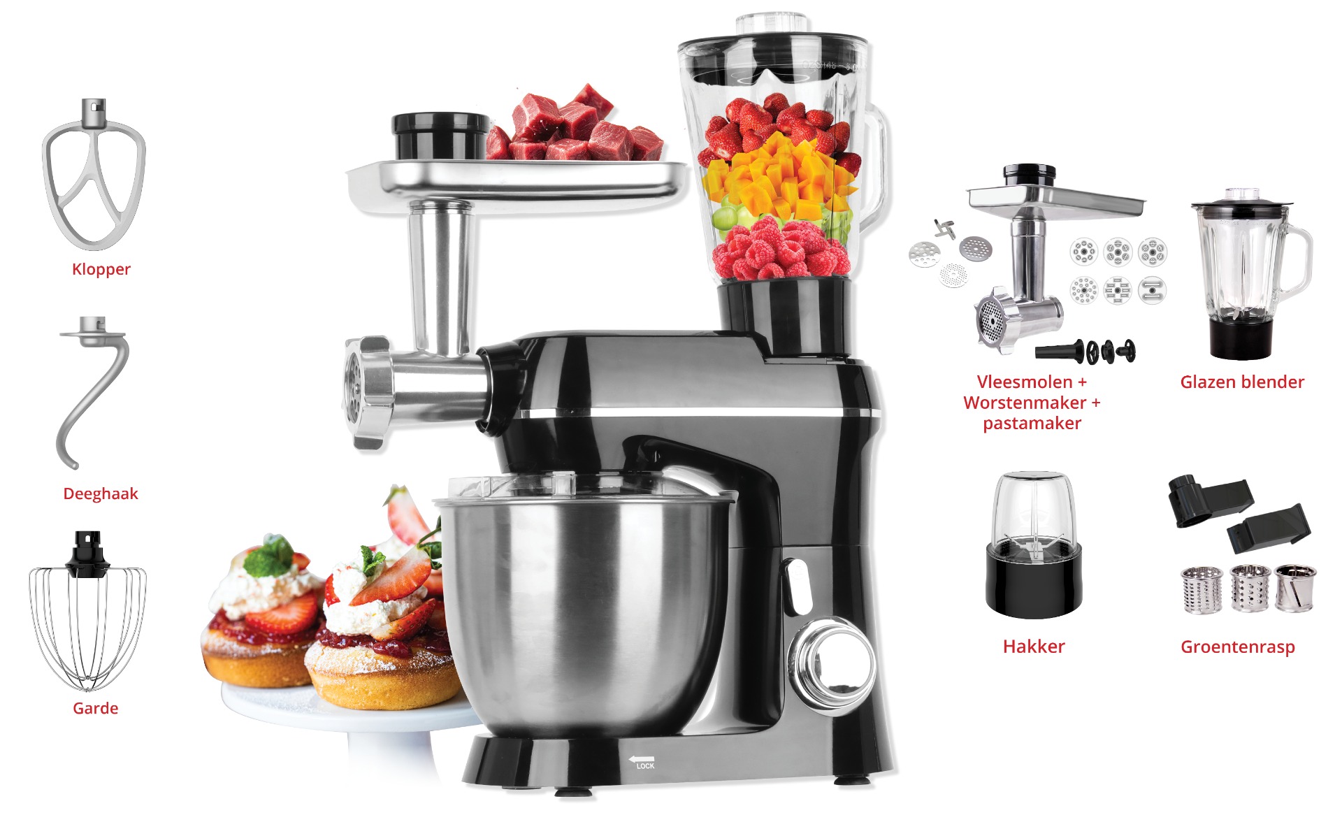 Friac KM5130BK 7 in 1 keukenrobot 5.5L 1300W
