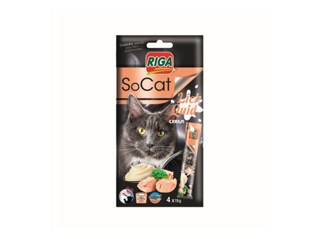 SNACKS PARA GATO RIGA LICK QUID COM ATUM PACK 4 UNIDADES