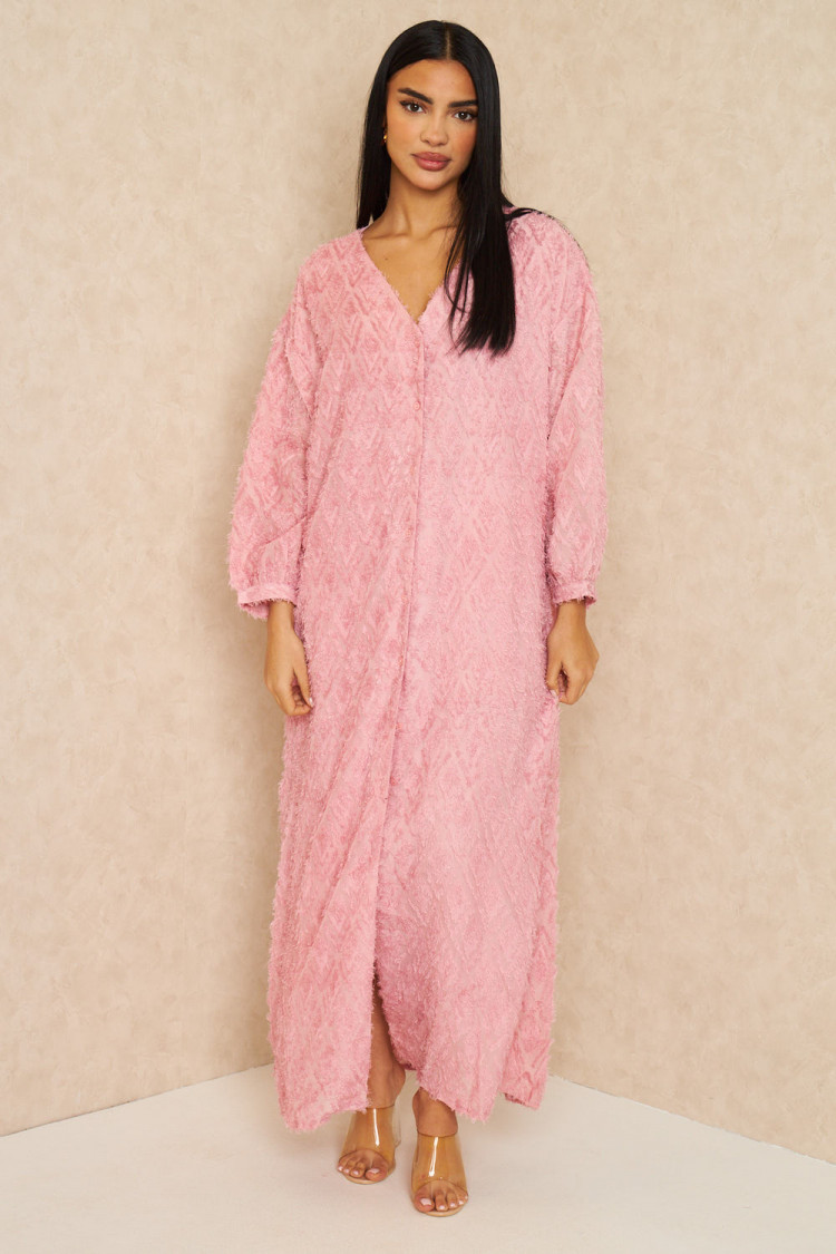 Robe gilet longue duveteuse rose