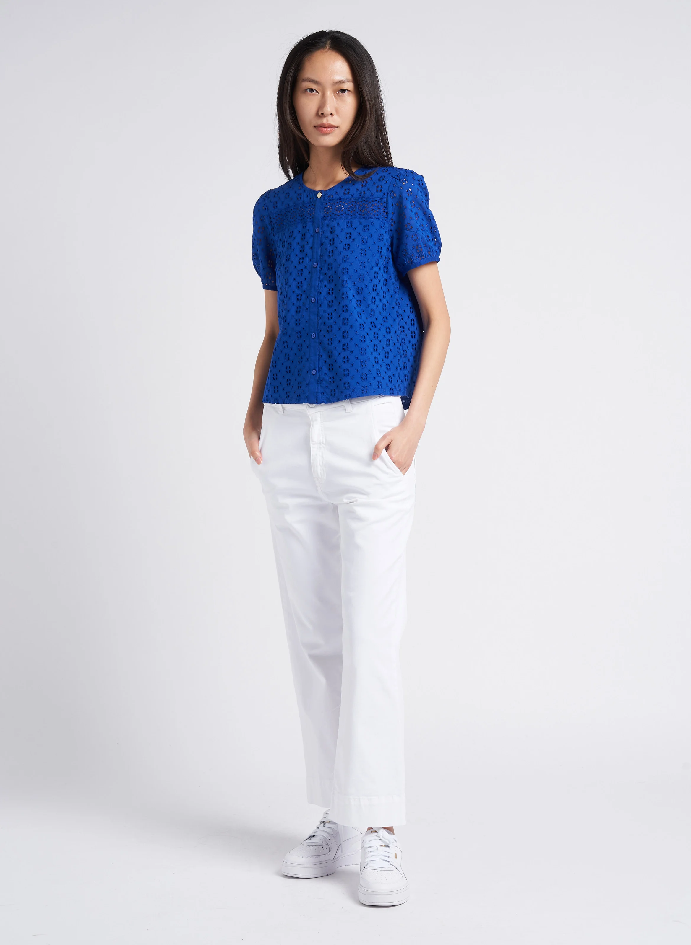 PALTROW - Pantalon 7/8 ème taille haute en coton | Blanc
