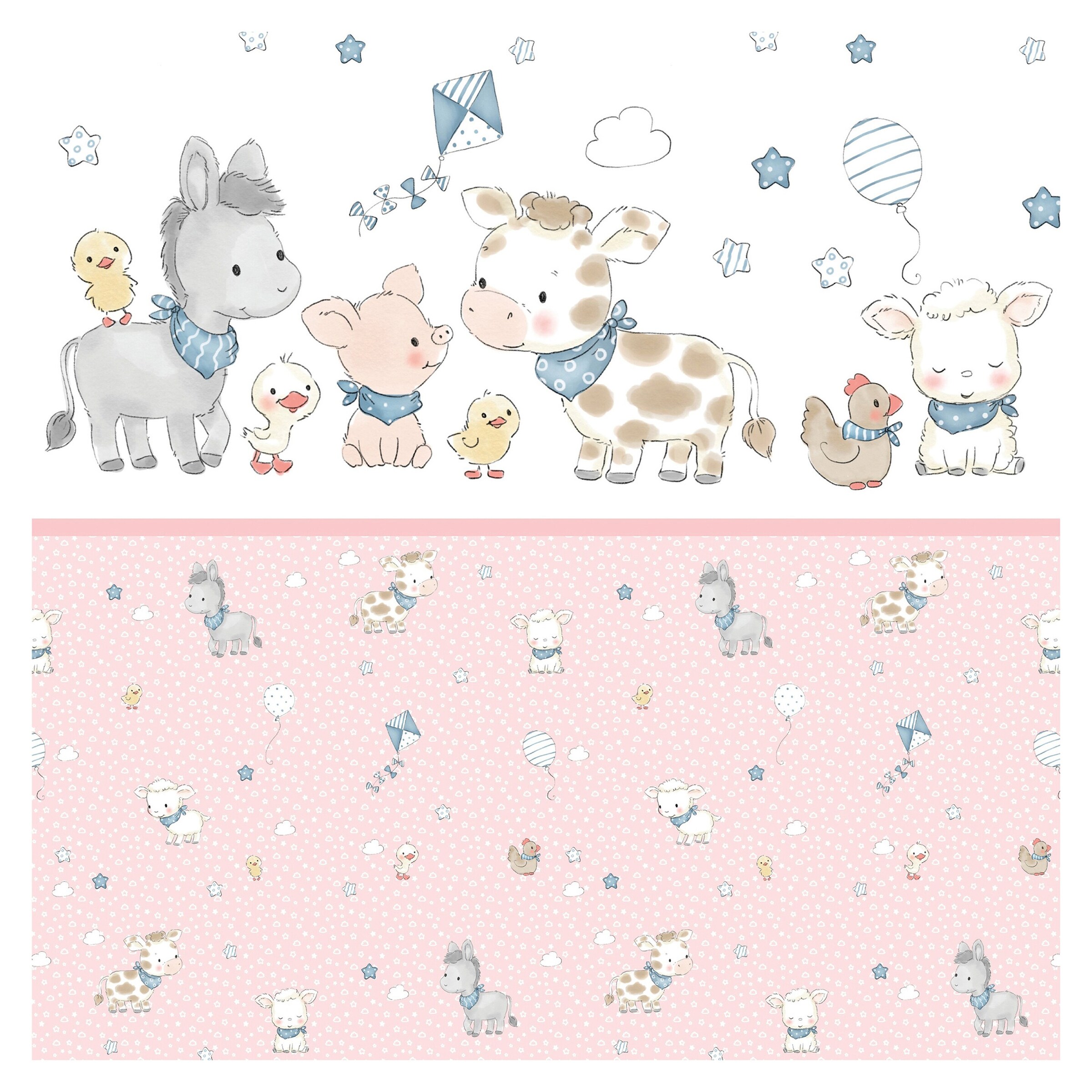 BORNINO HOME Wende-Krabbeldecke 100x145 cm Farmtiere rosa