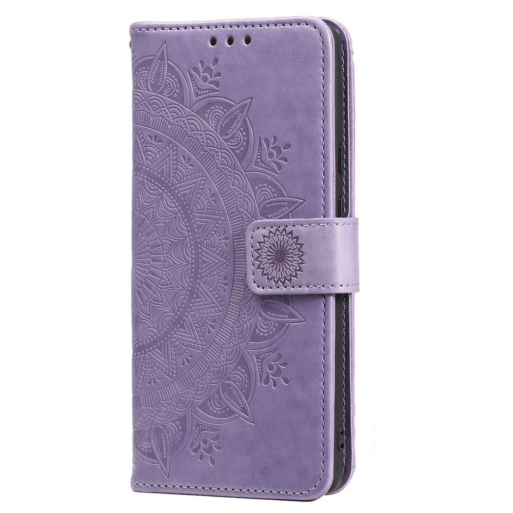 Samsung Galaxy S22 5G Leder Tasche Wallet - Mandala Flowers Imprint - Lila