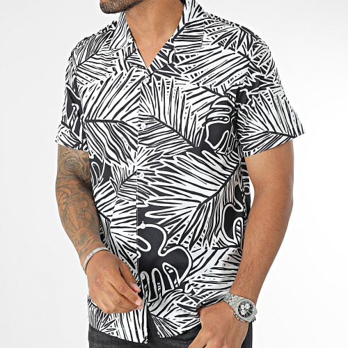 Chemise Manches Courtes Blanc Noir Floral