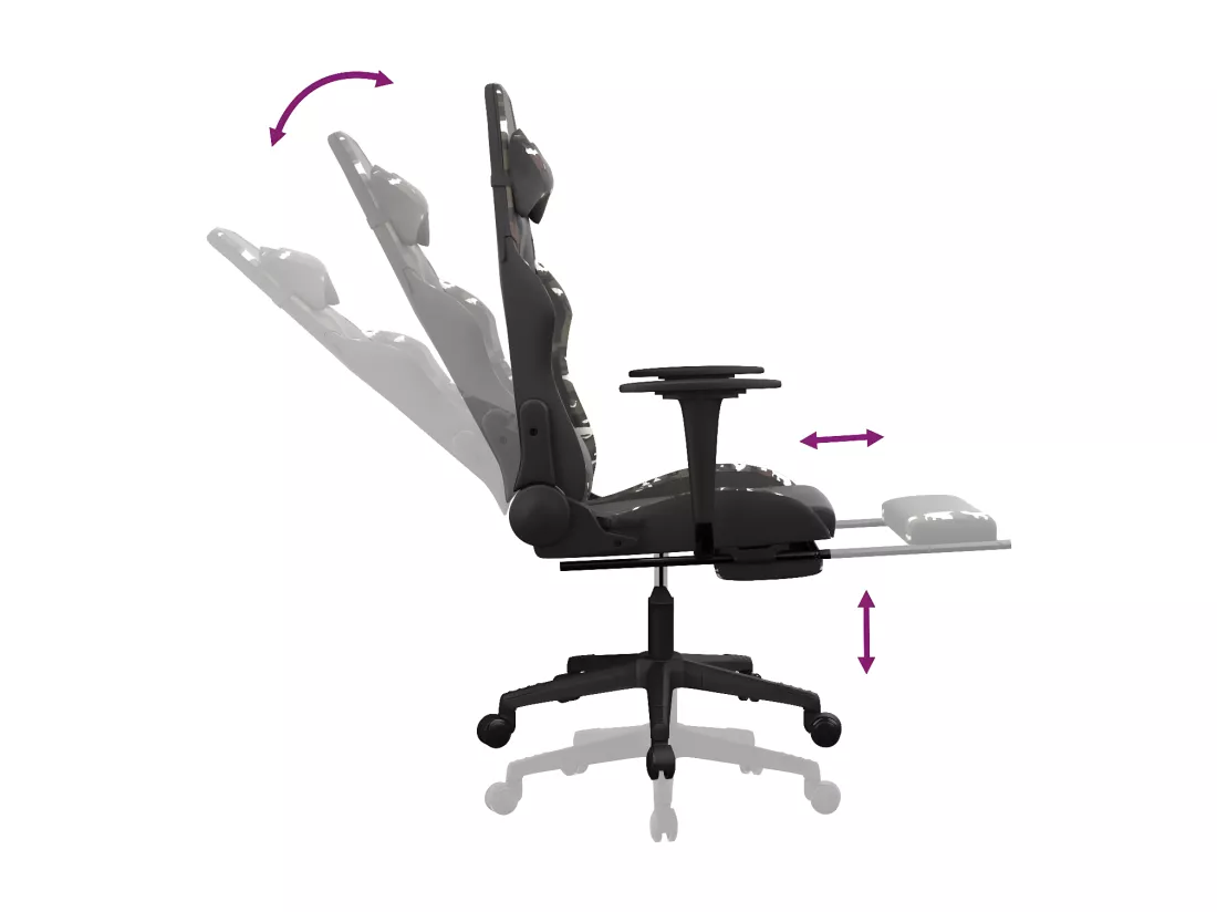 Chaise de jeu avec repose-pied Noir et camouflage Similicuir