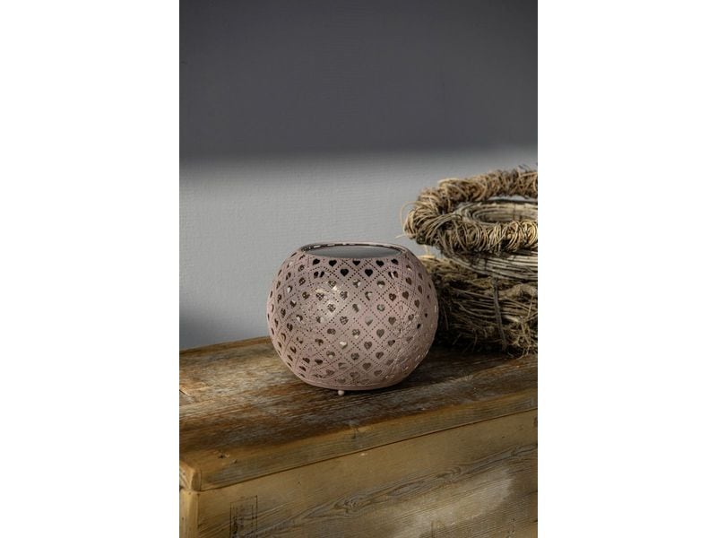 STT Windlicht Solar Antic Globe Heart Ø 22 cm, Lila Solarleuchte zum Aufstellen
