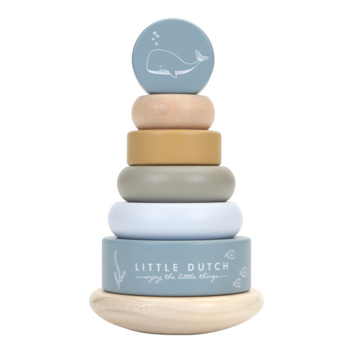 Pyramide anneaux en bois Océan Bleu - LITTLE DUTCH
