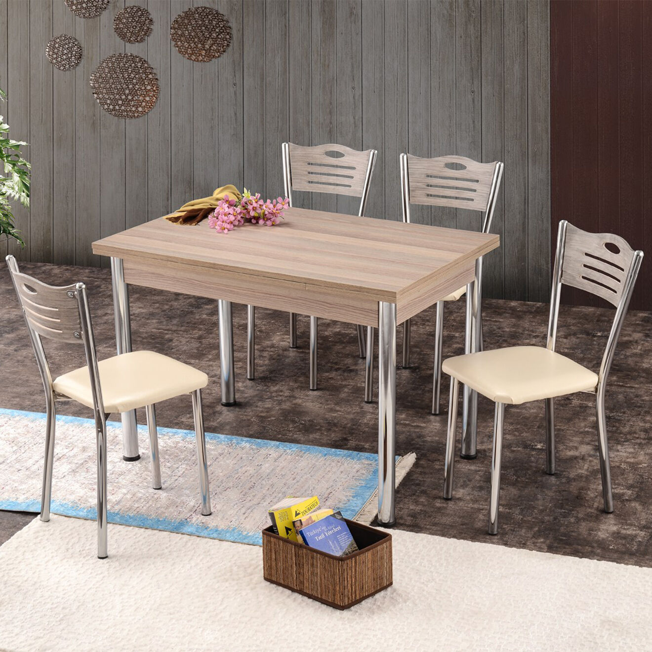 Homitis Table à manger Polo chêne/argenté - 110x75x70 cm