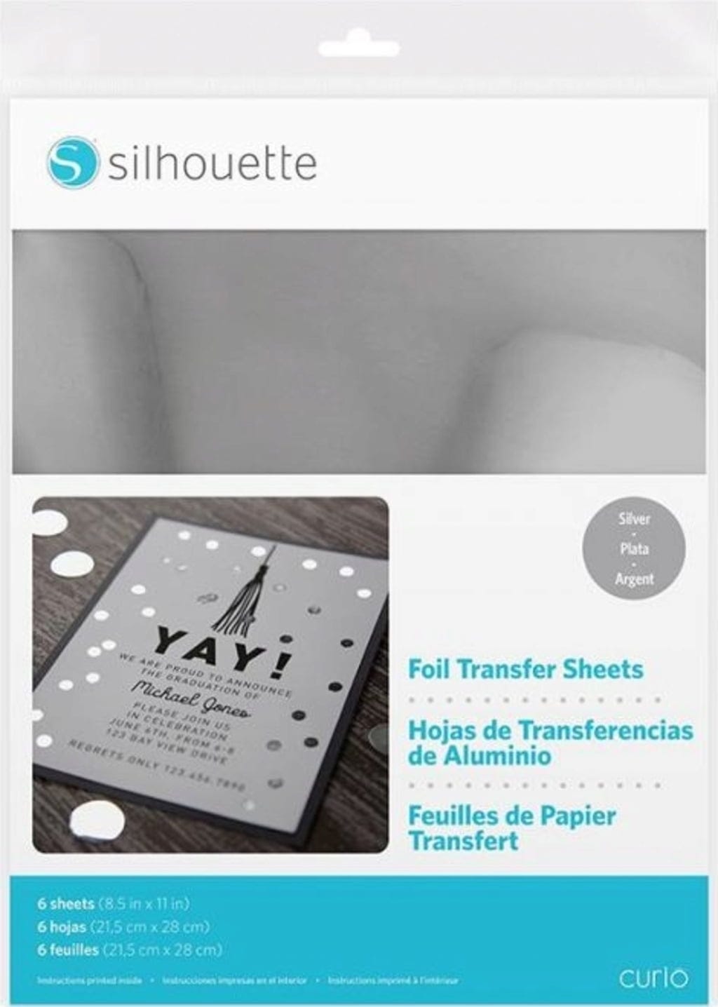 Silhouette  Foil Transfer Sheets - 21,5 cm x 28 cm, Silver    Folien für glänzende Metallic-Transfers