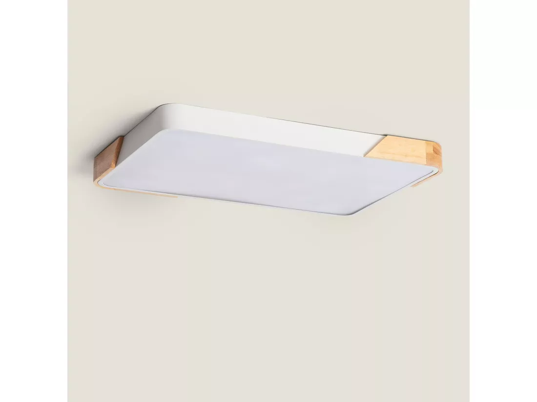 Plafonnier LED 30W Rectangulaire Bois et Métal 625x425 mm CCT Sélectionnable Semi-Dari Blanc
