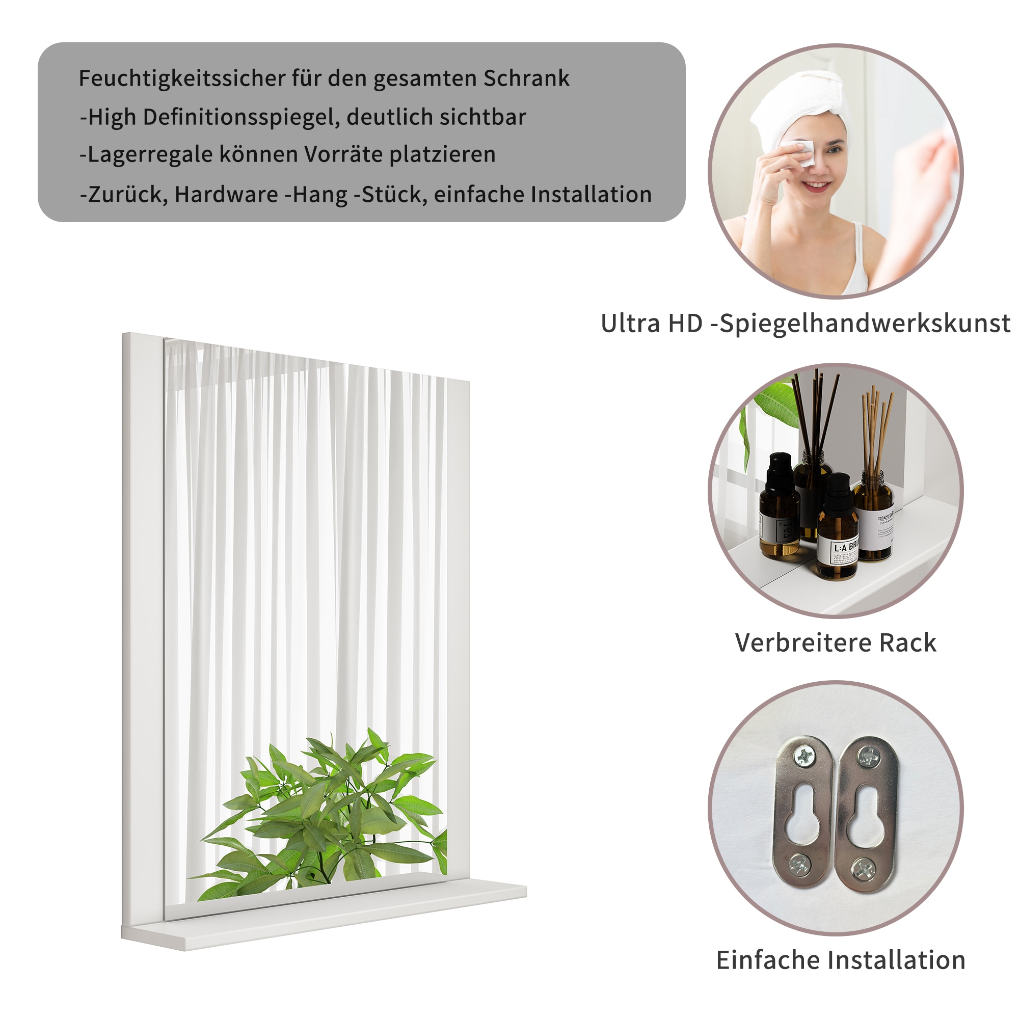 welltime Badspiegel »AMSTERDAM« in zwei Breiten 60cm, 80cm mit praktischer Ablagefläche