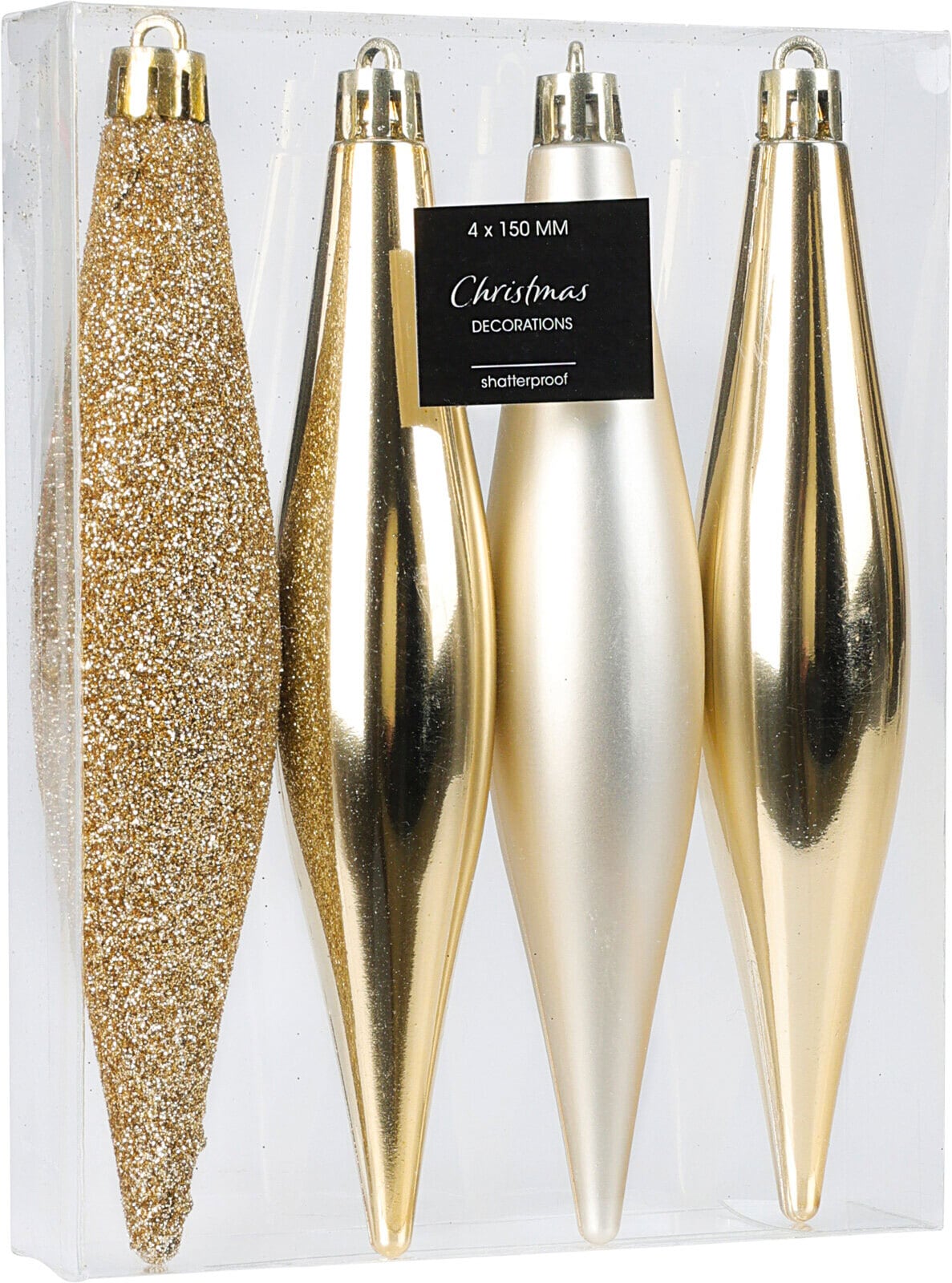 Weihnachtsbaumschmuck Zapfen 4-teilig champagner matt glänzend glitzernd je 15cm Kunststoff bruchfest