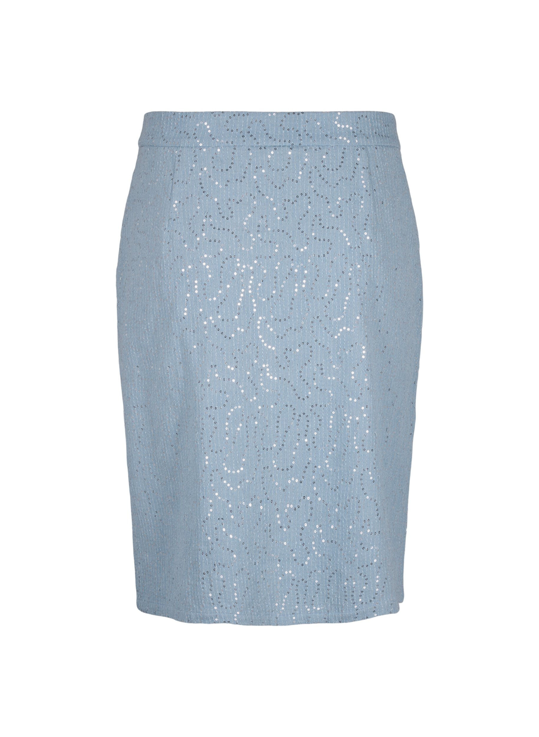 Denim nederdel med slids og pailletter
