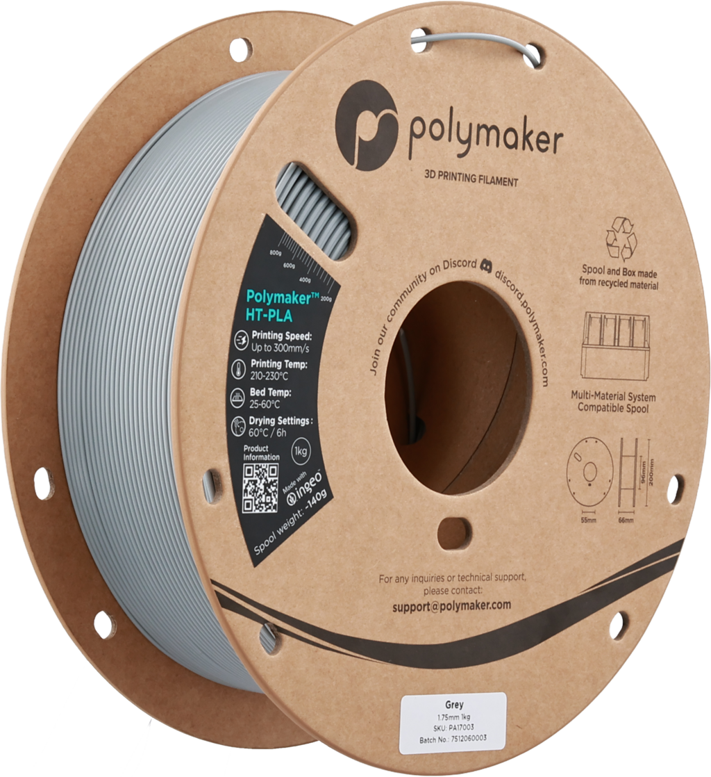 Polymaker  HT-PLA Grey, 1,75 mm / 1000 g    Hochleistungs-PLA für hitzestabile 3D Druckanwendungen in Grey