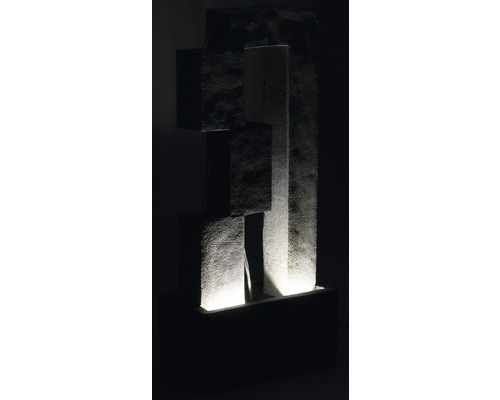 Design tuinfontein met LED-verlichting, 40,5 x 21,5 x 90,5 cm, kunststeen, grijs, inclusief slang en pomp.