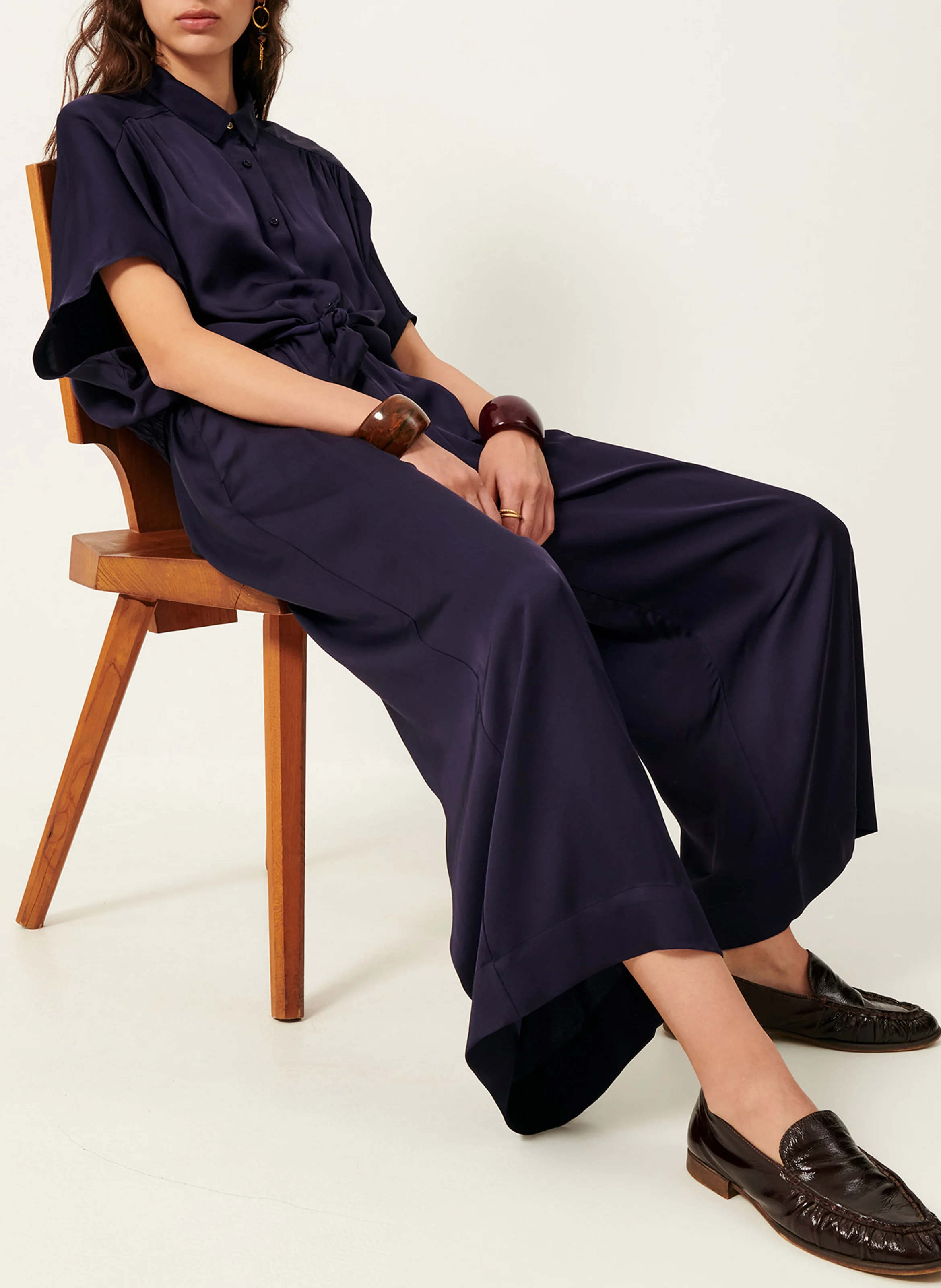 ISLA NIGHT - Pantalon large taille haute fluide | Bleu