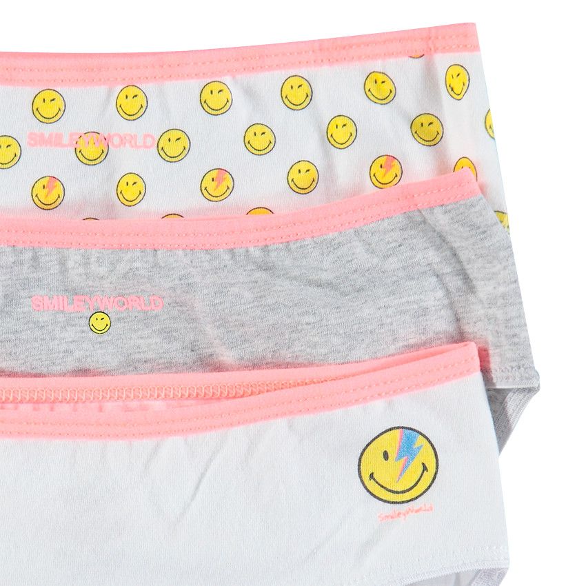 Junior - Lot de 3 culottes en coton avec prints Smiley - Blanc