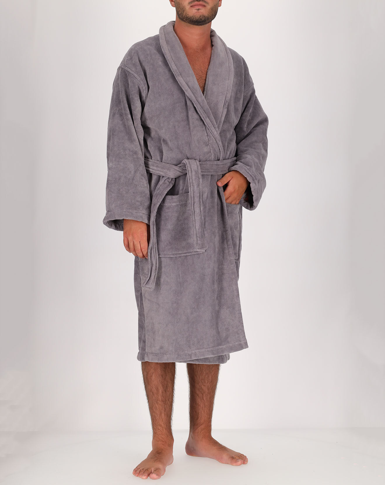 Soft by Perle de Coton Peignoir Homme en coton et velours gris perle