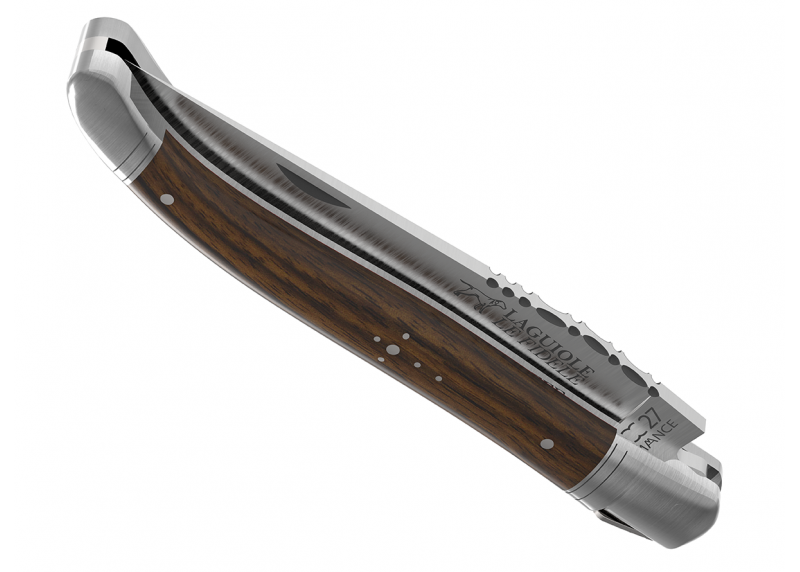Couteau Laguiole avec un manche en bois de noyer et 2 mitres en acier inoxydable