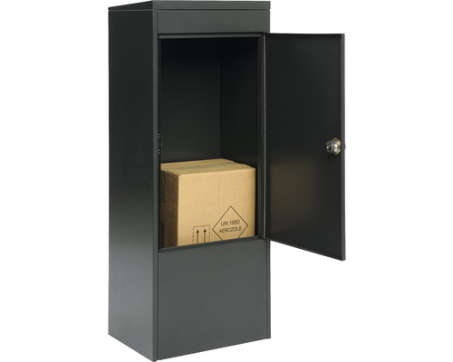 MEFA pakketbrievenbus, gepoedercoat staal, BxHxD 410/1025/325 mm, Mana 482, zwartgrijs RAL 7021, semi-mat, frontuitname