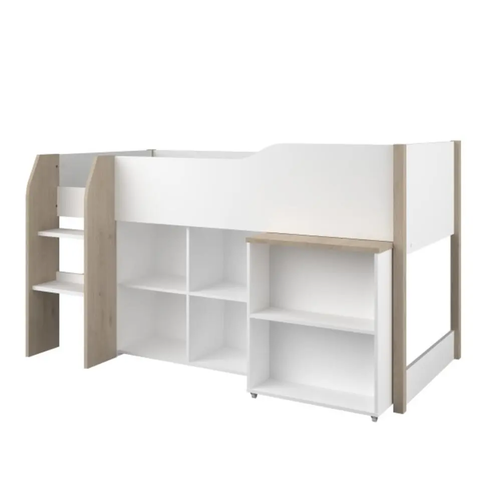 Halfhoogslaper met bureau Moscon 90x200 - wit/eik