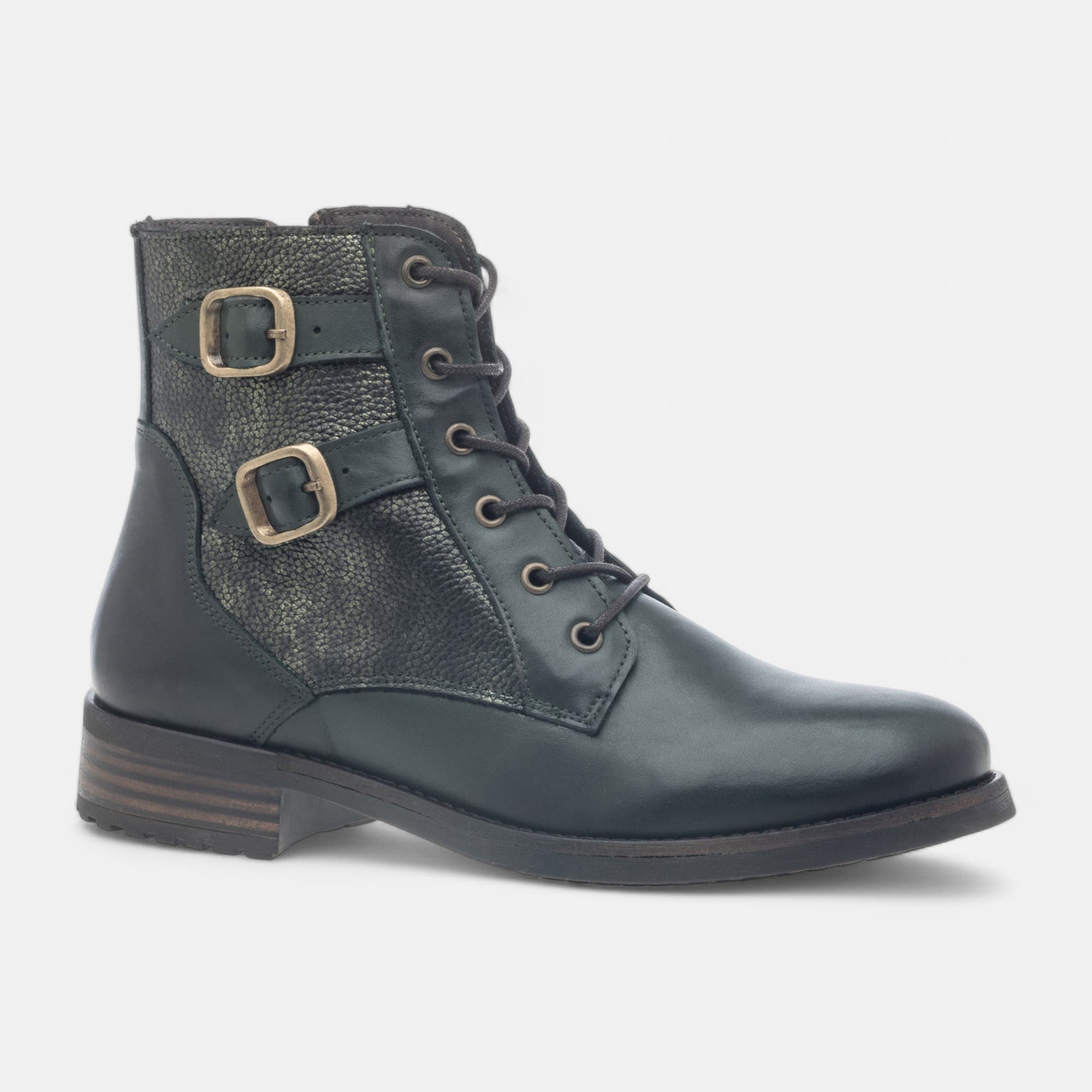 Bottines à lacets Femme en cuir kaki