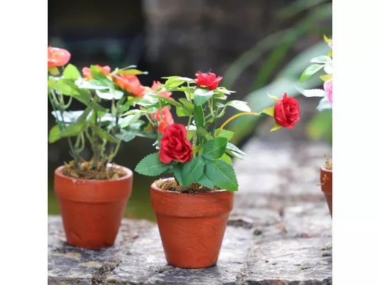 ~Rosier plante fleur artificielle extérieur cimetière tissu rouge 12cm