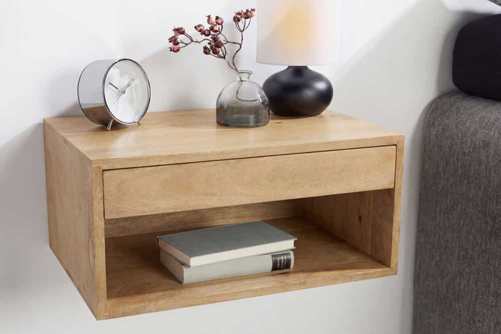 Hängender Nachttisch PURE 50cm natur Mangoholz cream finish Wandregal Schublade